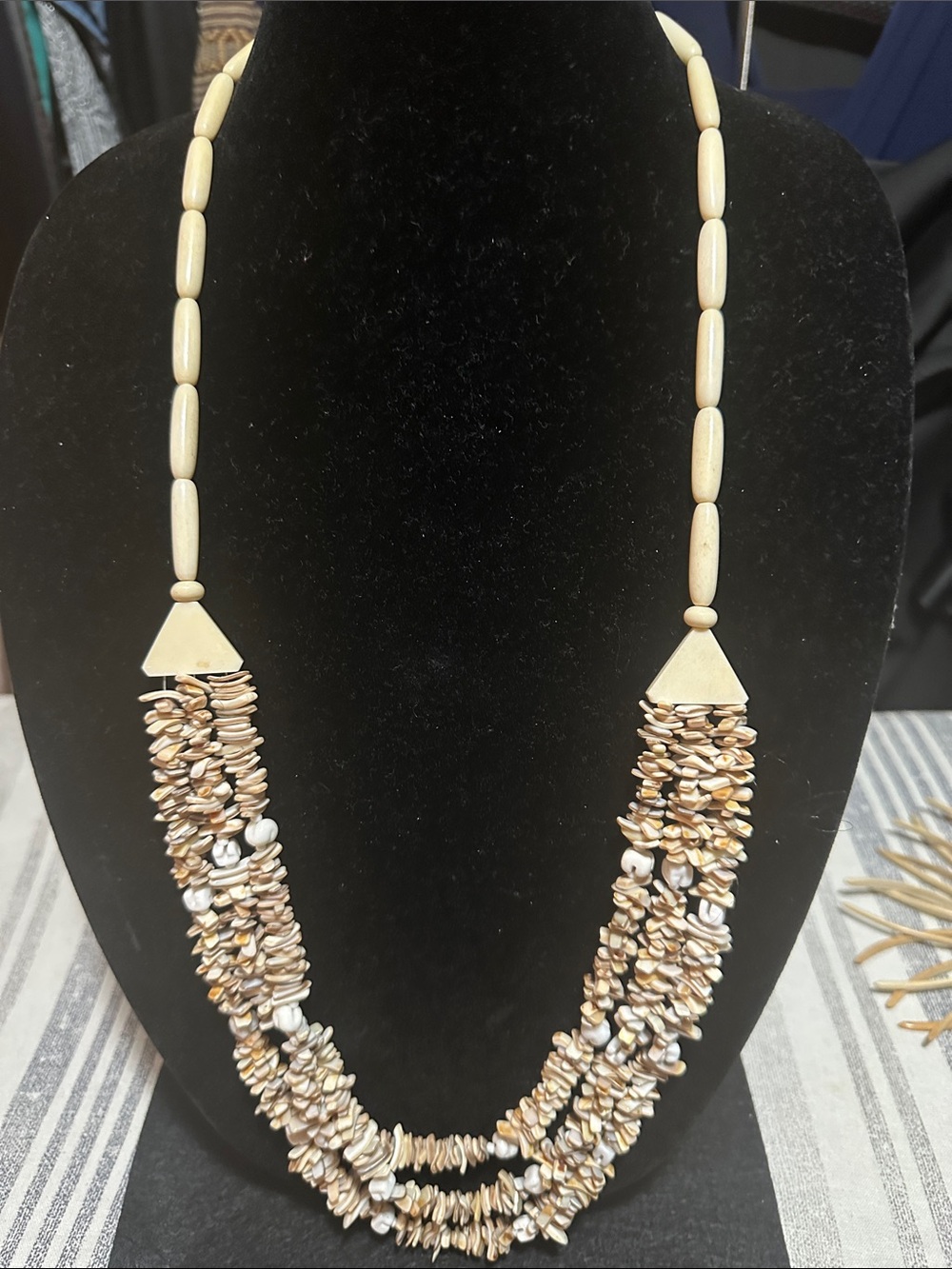 Handcrafted Cream Multi-Strand Shell Necklace